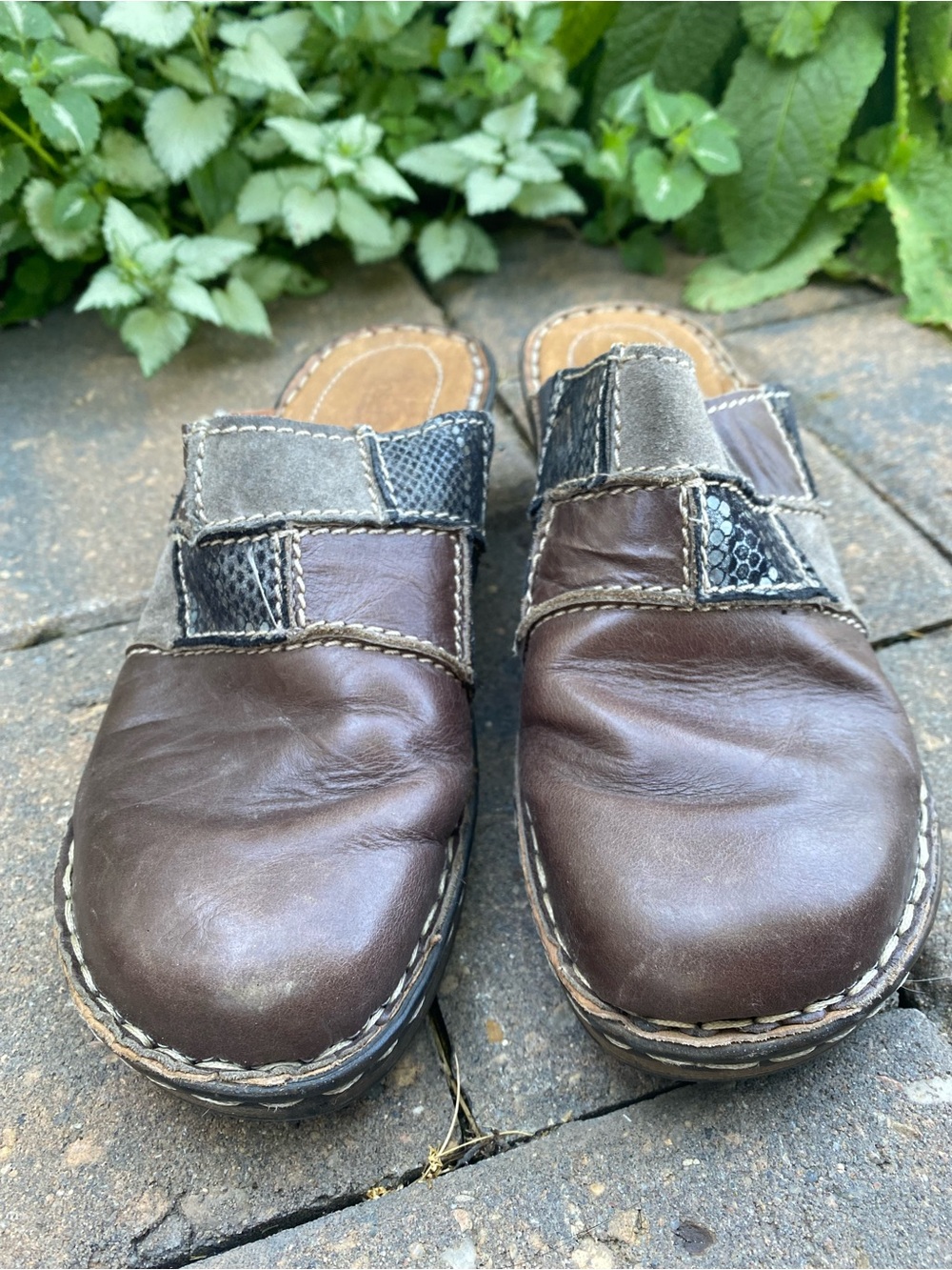 Josef Seibel Brown Leather Patchwork Mules Clogs, 39EU Summer Sale